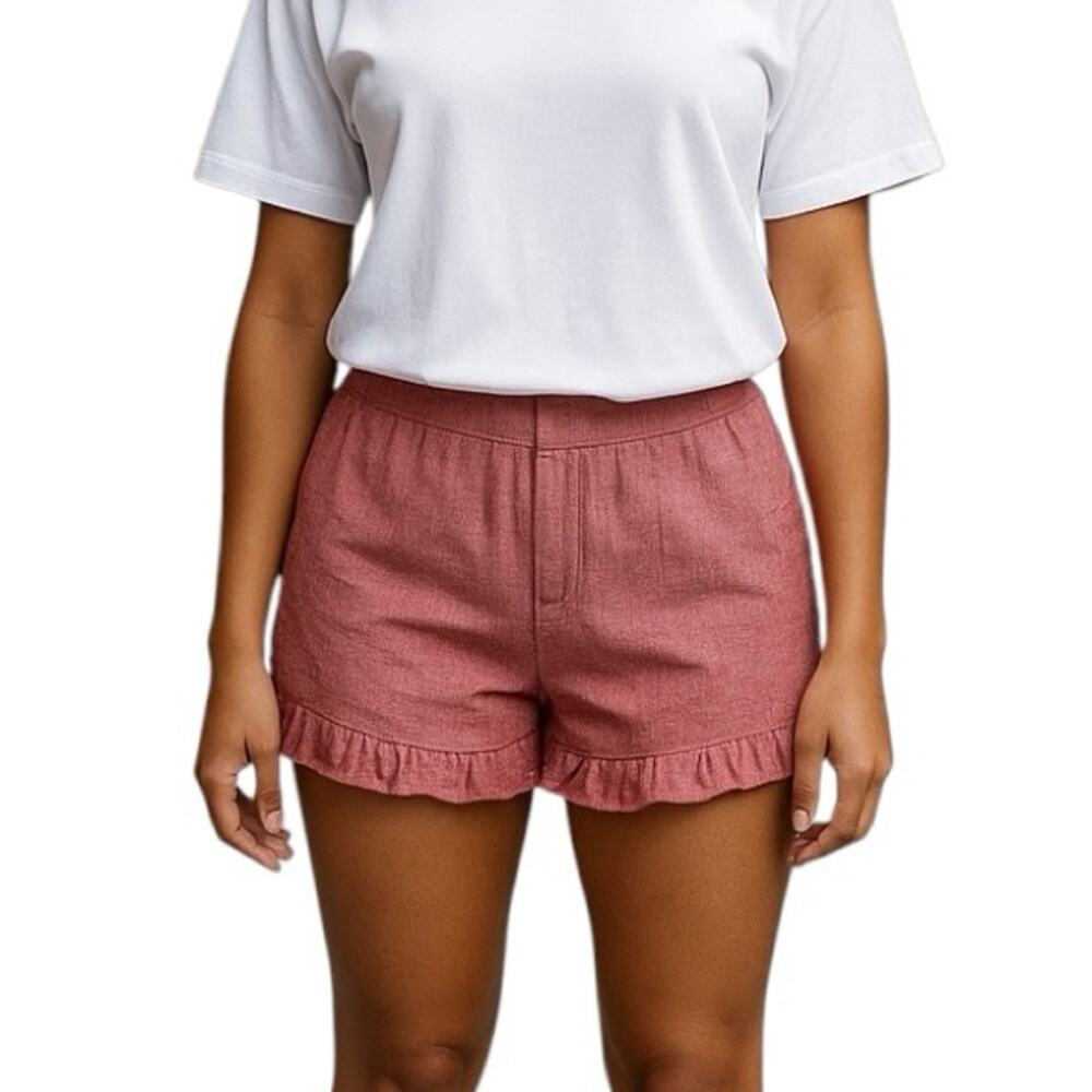 LOFT Women's 4" Linen Blend Ruffle Short in Faded Red Size 6